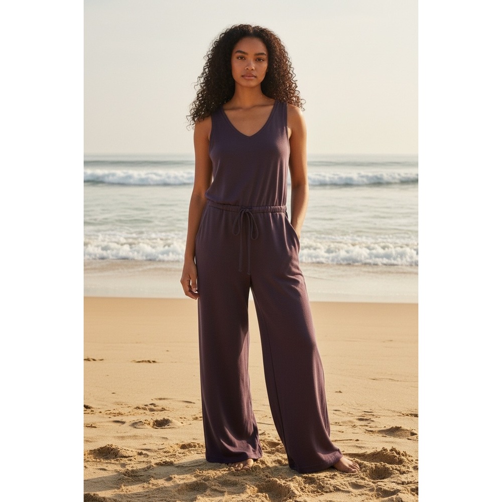 32 Degrees Cool Womens Wide Leg Sleeveless Jumpsuit Purple V-Neck Size Large